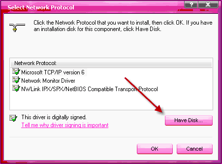 Ethernet Protocol on Select Network Protocol