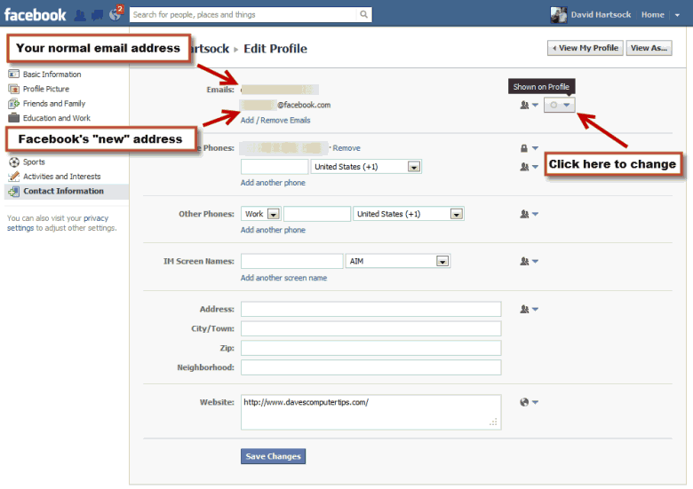 how to change your contact email on facebook