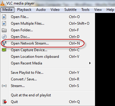 vlc - open network stream