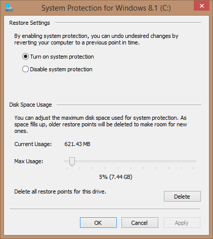 system restore - configure